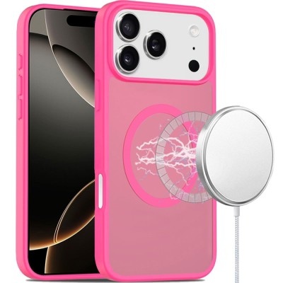 For iPhone 17 Pro Max [Magnetic Circle] Smooth Safe Matte Feel Hybrid Case - Hot Pink