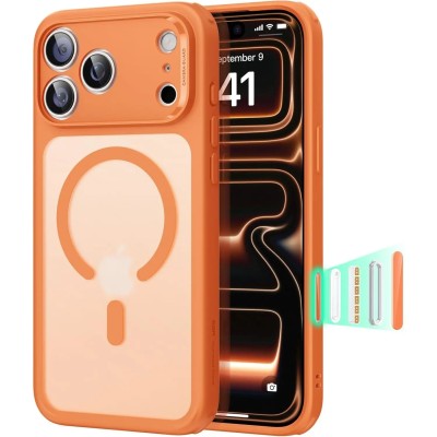 For iPhone 17 Pro Max Colored Shockproof Transparent Hard PC TPU Hybrid Case Cover - Cosmic Orange