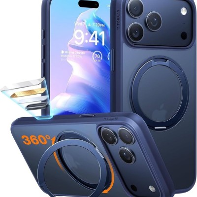 For iPhone 17 Pro Max Complete Magnetic Metal Ring Stand  Camera Protection Hybrid - Blue