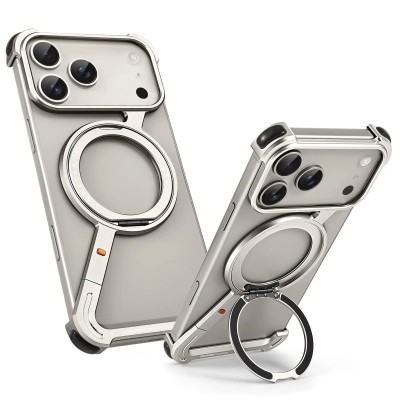 For iPhone 17 Pro Max Complete Magnetic Metal Ring Stand  Camera Protection Hybrid - Silver