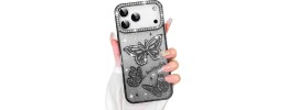 For iPhone 17 Pro Max Cute Butterfly Ornaments Diamonds  Shimmer Matching Metallic HQ Hybrid - Black