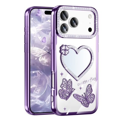 For iPhone 17 Pro Max Cute Butterfly Ornaments Diamonds  Shimmer Matching Metallic HQ Hybrid - Dark Purple