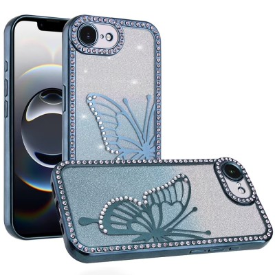 For iPhone 17 Pro Max Cute Butterfly Ornaments Diamonds  Shimmer Matching Metallic HQ Hybrid - Teal