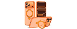 For iPhone 17 Pro Max Dotted Edged Line Transparent HQ Magnetic Ring Stand Hybrid - Cosmic Orange