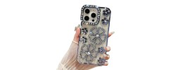For iPhone 17 Pro Max Floral Full Diamond Bling Case Cover - Smoke