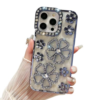 For iPhone 17 Pro Max Floral Full Diamond Bling Case Cover - Smoke
