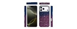 For iPhone 17 Pro Max Floral Joy Glitter Shimmer Leather Feel Thick  TPU Case - Dark Blue/Burgundy