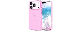 For iPhone 17 Pro Max Floral Joy Glitter Shimmer Leather Feel Thick  TPU Case - Light Blue/Light Pink