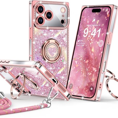 For iPhone 17 Pro Max Full Diamond with Ornaments Case Cover  Hearty Pink Pearl Heart