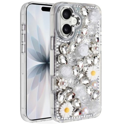 For iPhone 17 Pro Max Full Diamond with Ornaments Case Cover  Red Exquisite Garden