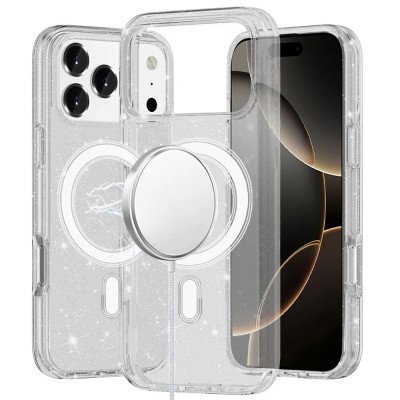 For iPhone 17 Pro Max Glitter Ultra [Magnetic Circle] Thick 3mm  Transparent Hybrid - Clear