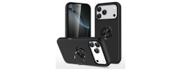 For iPhone 17 Pro Max Glitz HQ Shimmer Glitter [Magnetic Ring Circle] with 360 degree Rotational Ring Kickstand Tough Hybrid Case - Black