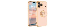 For iPhone 17 Pro Max Glitz HQ Shimmer Glitter [Magnetic Ring Circle] with 360 degree Rotational Ring Kickstand Tough Hybrid Case - Gold