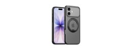 For iPhone 17 Pro Max Hoop Kickstand [Magnetic Circle] HD Transparent Chrome Hybrid - Black