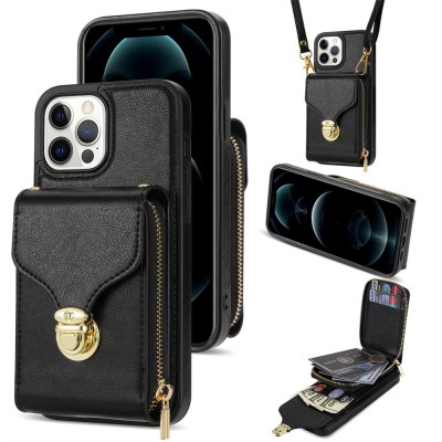 For iPhone 17 Pro Max Luxury Wallet Card ID Zipper Money Holder  Case Cover - Black