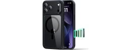 For iPhone 17 Pro Max [Magnetic Circle] CD Pattern Transparent Rugged Hybrid - Black
