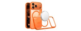For iPhone 17 Pro Max Magnetic Circle Ring Transparent Premium Acrylic with Metal Buttons & Camera Raised Lip - Cosmic Orange