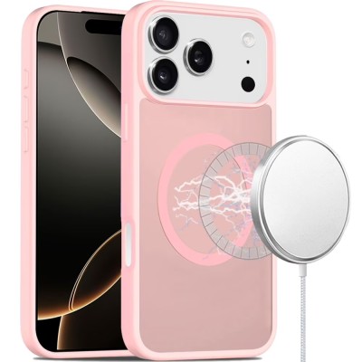 For iPhone 17 Pro Max [Magnetic Circle] Smooth Safe Matte Feel Hybrid Case - Light Pink