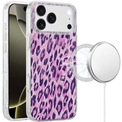 For iPhone 17 Pro Max [Magnetic] Double Layer Design IMD Case  Purple Leopar