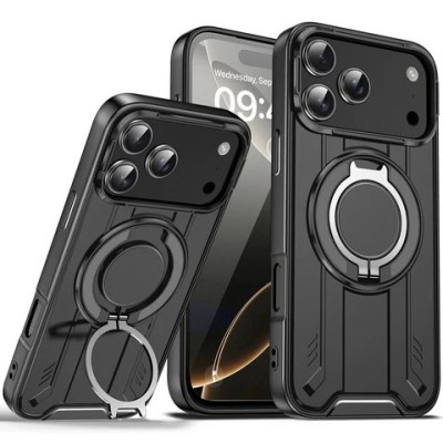 For iPhone 17 Pro Max Magnetic Ring HQ Transparent Thick 2.0mm  Hybrid Case - Black