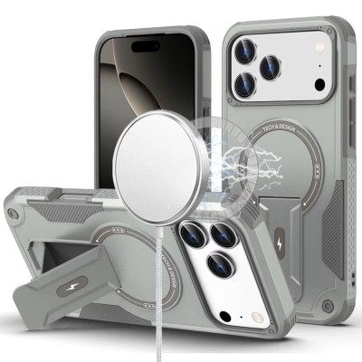 For iPhone 17 Pro Max Magnetic Ring HQ Transparent Thick 2.0mm  Hybrid Case - Grey
