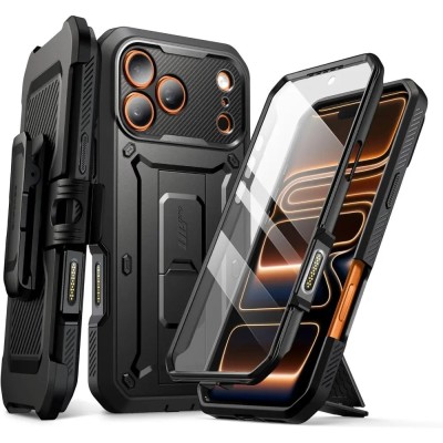 For iPhone 17 Pro Max Matte Magnetic Hybrid with Metal Kickstand Case - Black