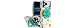 For iPhone 17 Pro Max Metal Diamond CD Pattern Design Matte Finished Hybrid with Rotational Ring [Car Mount Friendly] Case - Lavender Floral