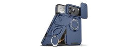 For iPhone 17 Pro Max Multi-Functional Card Magnetic Ring Stand  Hybrid Camera Case Cover - Blue