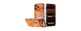 For iPhone 17 Pro Max Muti-Color Floral Bling Stones Ornaments Case - Orange