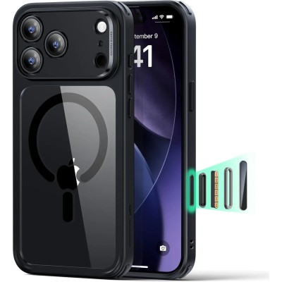 For iPhone 17 Pro Max OPTIMUM Magnetic Ring Stand Hybrid Case  Cover - Black