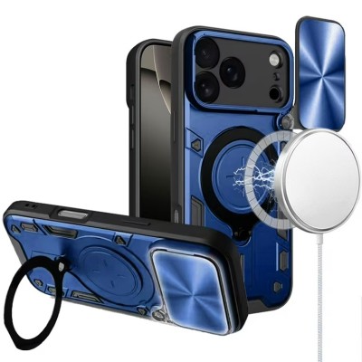 For iPhone 17 Pro Max OPTIMUM Magnetic Ring Stand Hybrid Case  Cover - Blue