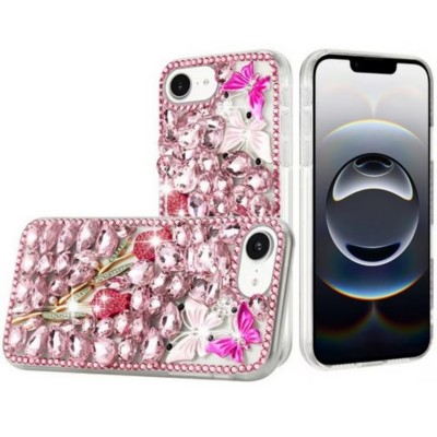 For iPhone 17 Pro Max Rose Flower Full Diamond Bling Stones  Pink