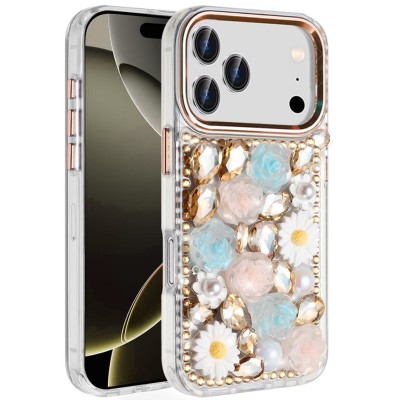 For iPhone 17 Pro Max Rose Flower Full Diamond Bling Stones  Red