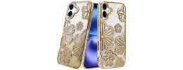 For iPhone 17 Pro Max Splendid Glitter Butterfly Design Stand with Metallic Edges Hybrid Case - Rose Gold