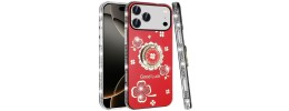 For iPhone 17 Pro Max Splendid Glitter with Diamonds All Around  Edges Ring Stand Case Cover - Re