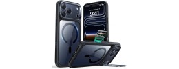 For iPhone 17 Pro Max Tough Dotted Design HQ Hybrid with Metallic Camera Stand Magnetic Ring Case - Dark Blue