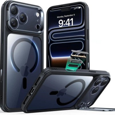 For iPhone 17 Pro Max Tough Dotted Design HQ Hybrid with Metallic Camera Stand Magnetic Ring Case - Dark Blue