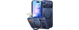 For iPhone 17 Pro Max Transparent HQ Hybrid with Metallic Camera Stand Magnetic Ring Case - Dark Blue