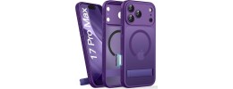 For iPhone 17 Pro Max Transparent HQ Hybrid with Metallic Camera Stand Magnetic Ring Case - Dark Purple