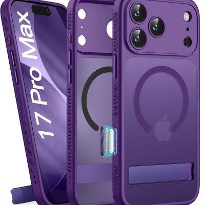 For iPhone 17 Pro Max Transparent HQ Hybrid with Metallic Camera Stand Magnetic Ring Case - Dark Purple