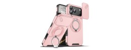 For iPhone 17 Pro Max Transparent HQ Hybrid with Metallic Camera Stand Magnetic Ring Case - Pink