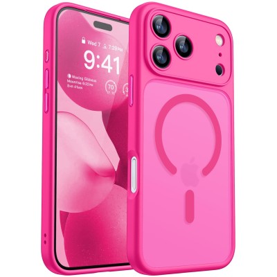 For iPhone 17 Pro Max Utter Tough Metal Ring Movable Camera  Window Hybrid Case Cover - Hot Pink
