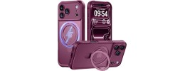 For iPhone 17 Pro Max Well Protective Magentic Ring Stand Camera  Protective Cover Case - Burgundy