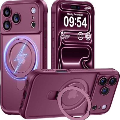 For iPhone 17 Pro Max Well Protective Magentic Ring Stand Camera  Protective Cover Case - Burgundy
