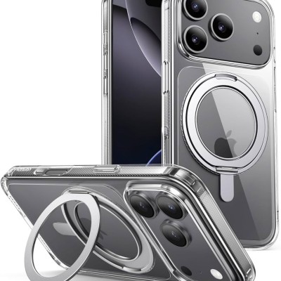 For iPhone 17 Pro Max Well Protective Magentic Ring Stand Camera  Protective Cover Case - Silver