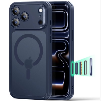 For iPhone 17 Pro Metal CD Pattern Matte Finished Hybrid with  Rotational Ring [Car Mount Friendly] Case - Blue