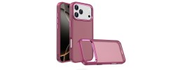 For iPhone 17 Pro Polished Oil Thick Acrylic Metal Button Hybrid  Case Cover - Burgundy
