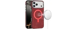 For iPhone 17 Pro Max Fashion Chrome Edged Camera [Magnetic  Circle] PU Leather Hybrid - Red