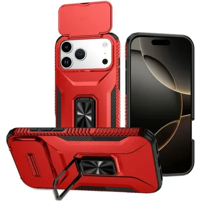 For iPhone 17 Pro Max Complete Magnetic Metal Ring Stand  Camera Protection Hybrid - Red