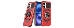 For iPhone 17 Pro Robotic Hybrid with Magnetic Ring Stand Case  Cover - Red